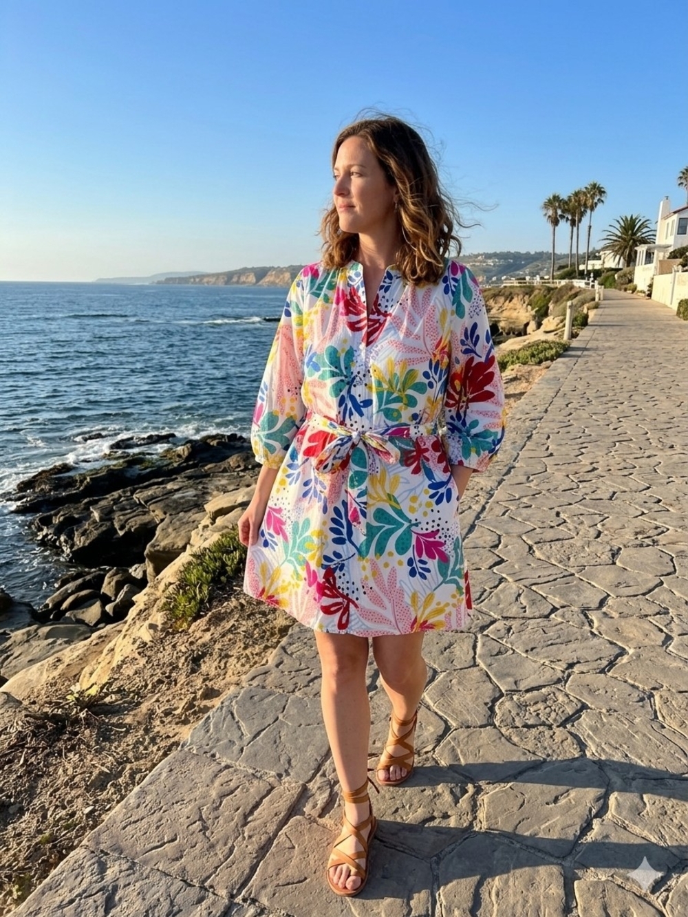 Zara Multicolor Floral Tie-Waist Dress 100% Cotton